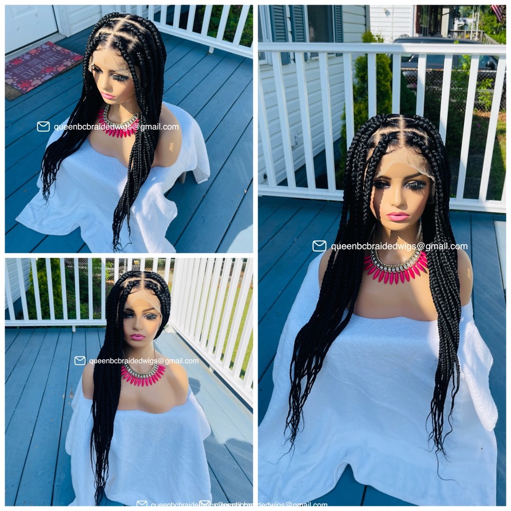 Ready to ship Glueless transparent full lace box braids wig